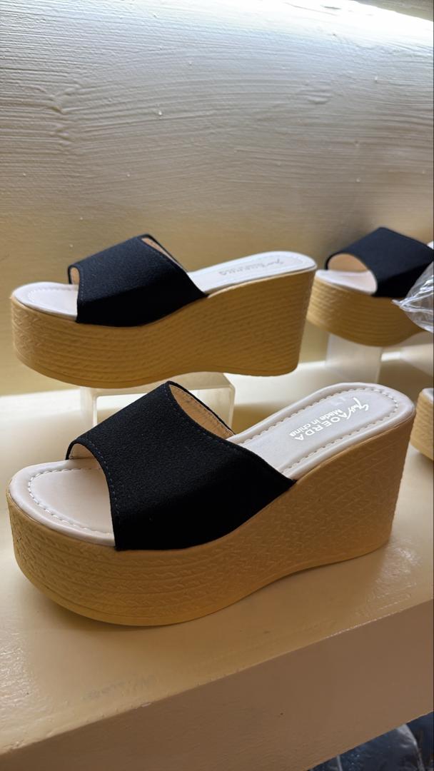 Black Platform Wedge Slides