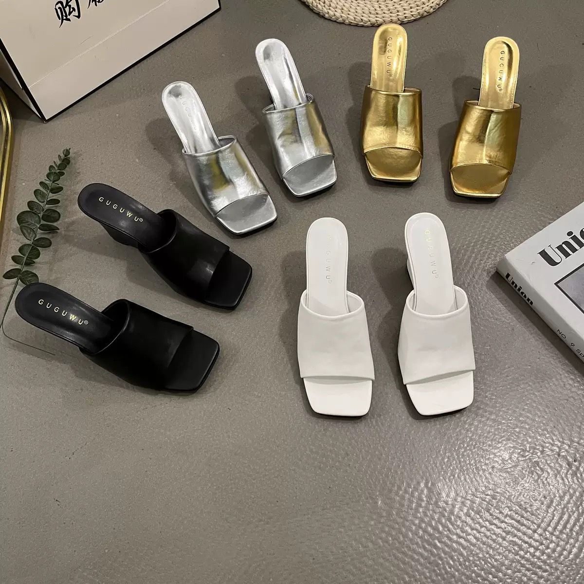 Flat Square-Toe Slide Sandals
