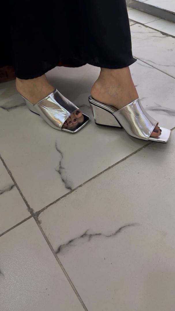 Silver Metallic Wedge Mules
